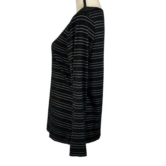 Chico’s SZ 1 (Medium) Top Striped Long Sleeves Stretch Scoop Neck Metallic Black - Picture 5 of 7